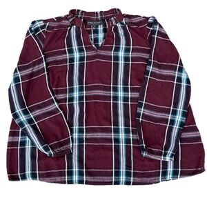 Lane Bryant Burgundy Teal Plaid Long Sleeve Top Size 18 Women's